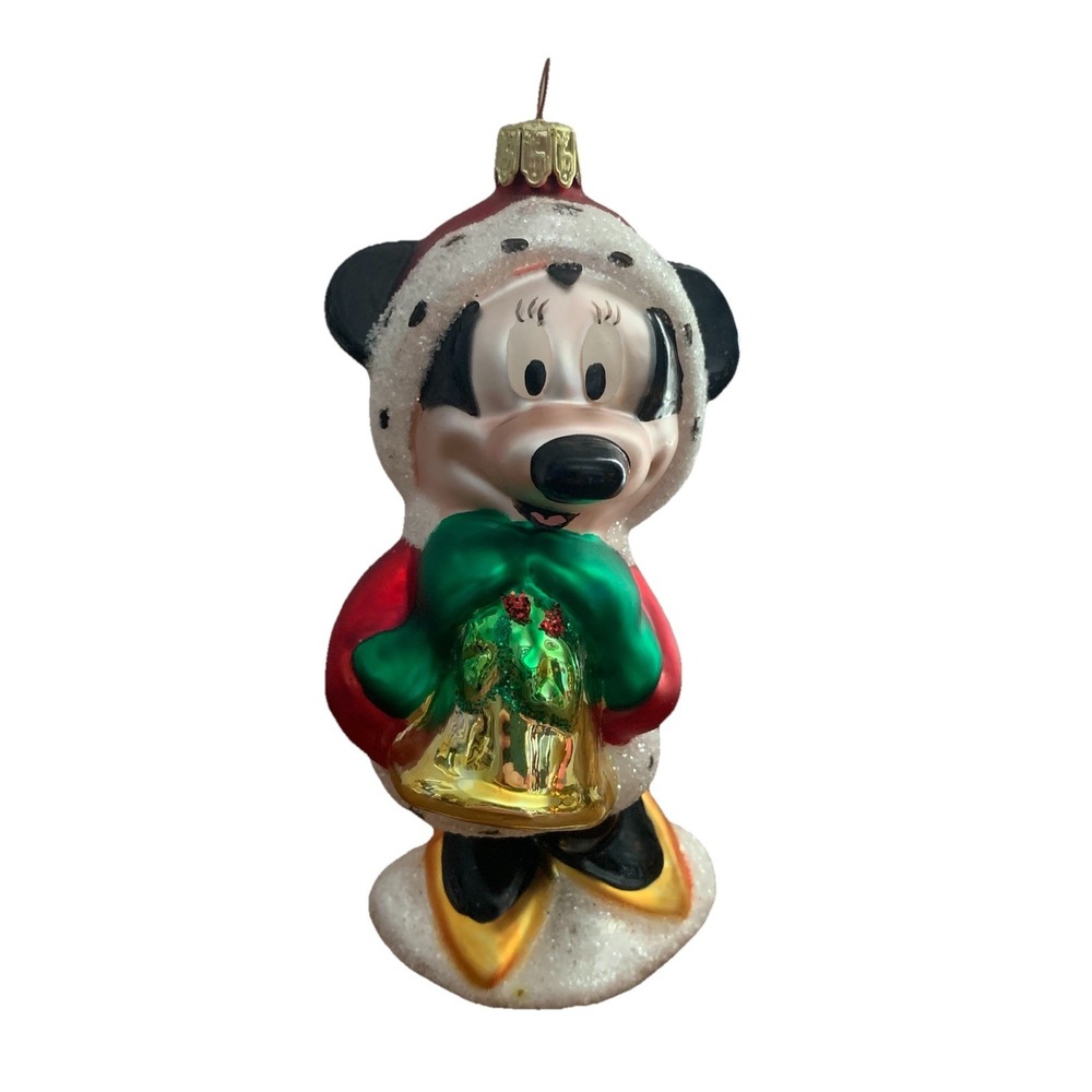 Vintage 2000 Disney Christmas Minnie Mouse Blown Glass Ornament